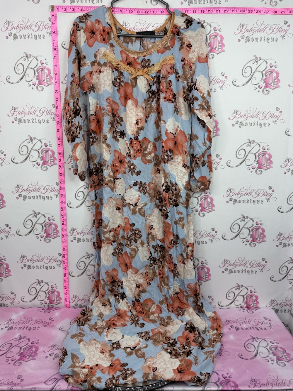 YICHONG dress Light Blue Floral Maxi Dress with Peach & Cream Blooms